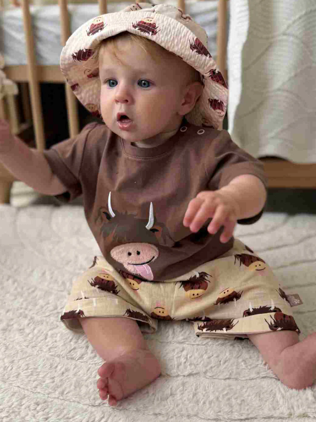 Neutral Highland Cow Muslin Shorts - Image 2