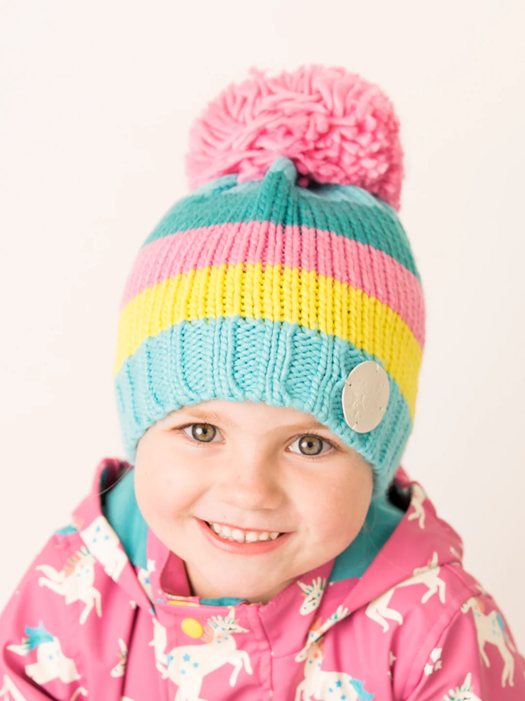 Pastel-Striped Bobble Hat - Image 2